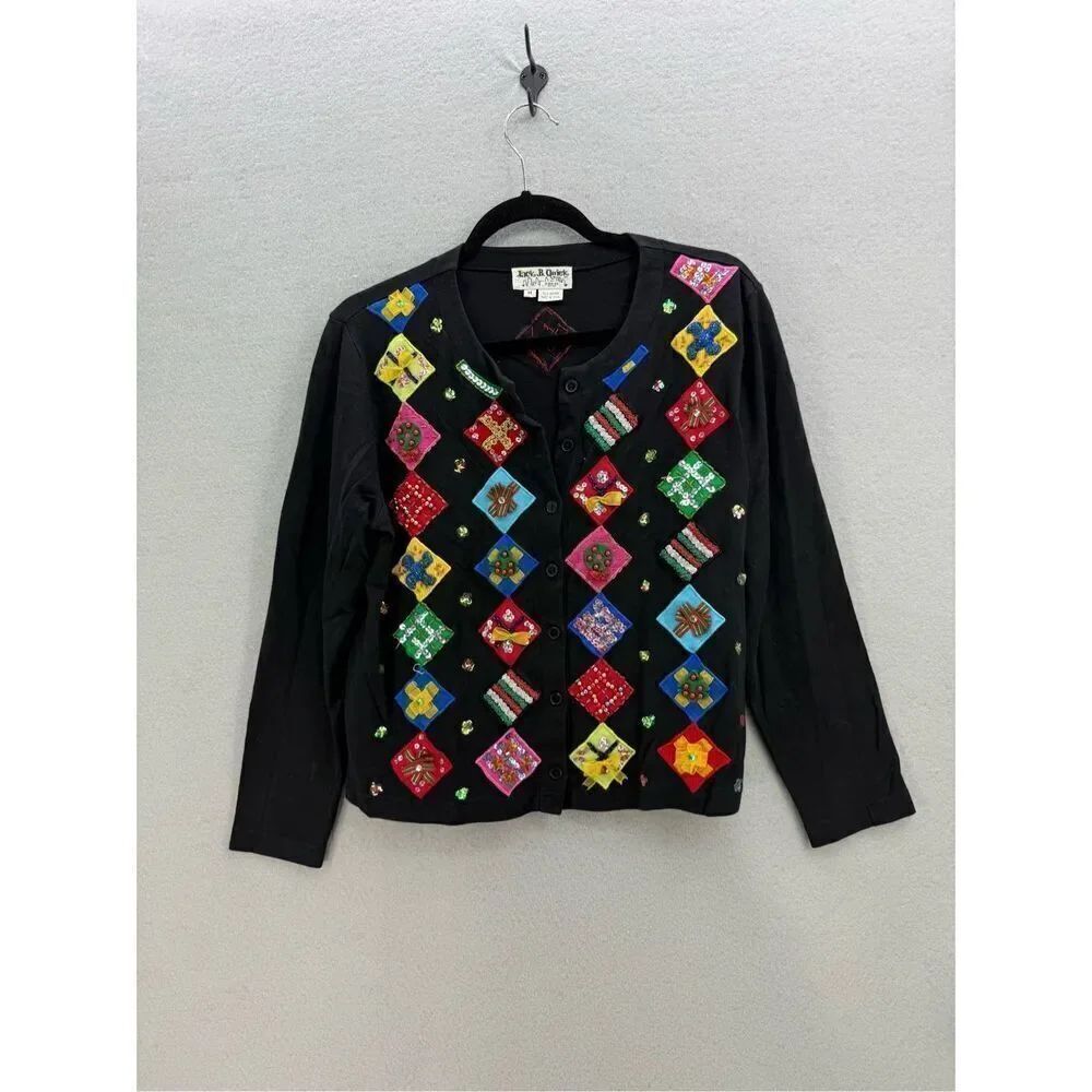 Jack B Quick Womens Multicolor Embroidered Cardigan Blouse Top Size Medium